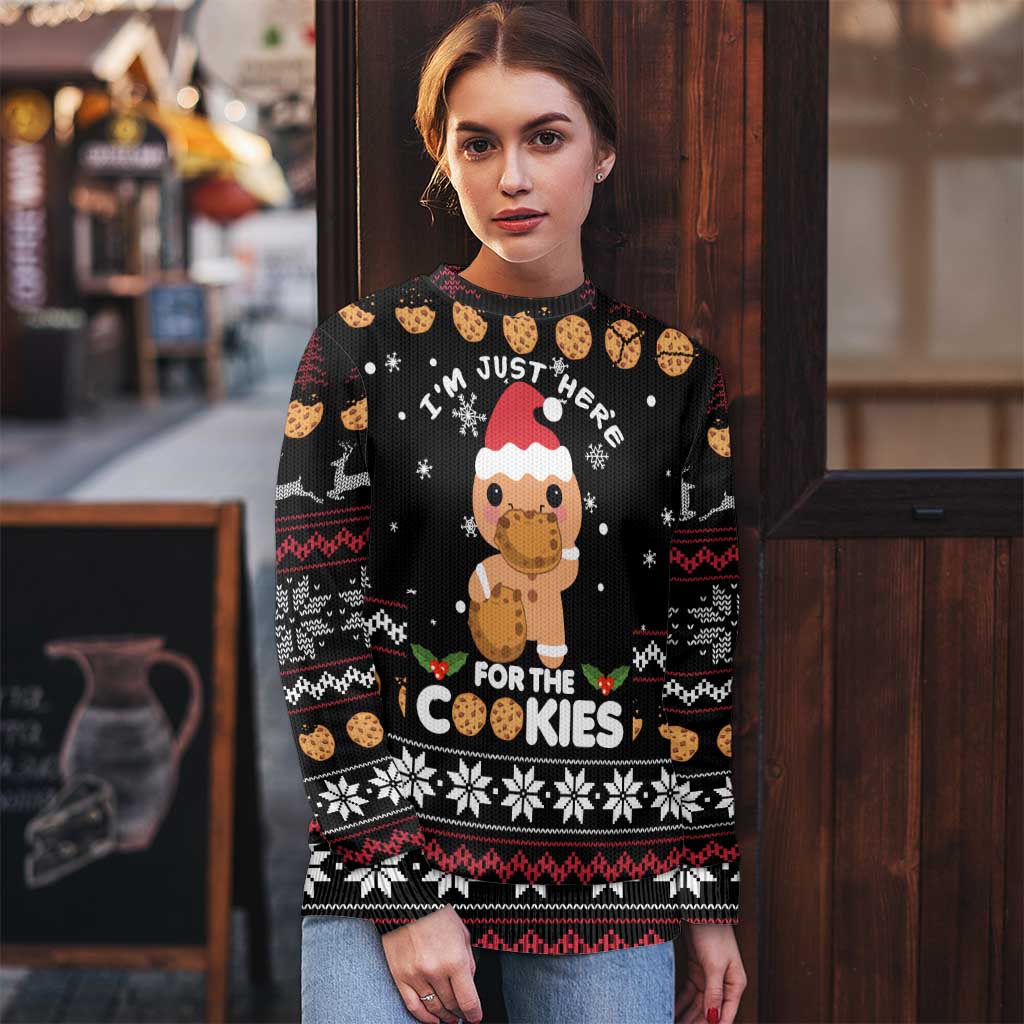 Just Here For The Cookies Christmas Ugly Christmas Sweater Funny Xmas Holiday Patterns - Wonder Print Shop