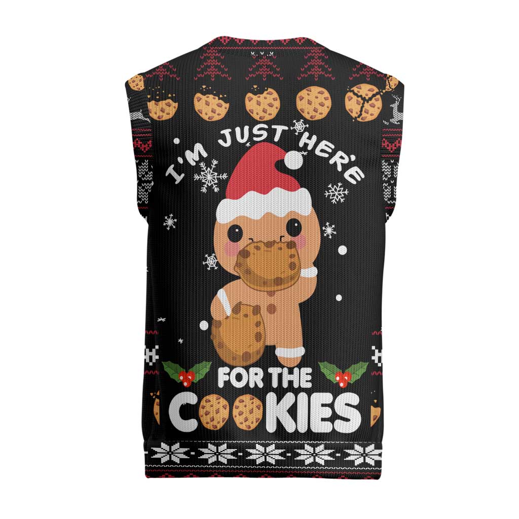 Just Here For The Cookies Christmas Knitted V-Neck Vest Funny Xmas Holiday Patterns - Wonder Print Shop