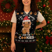 Just Here For The Cookies Christmas Knitted V-Neck Vest Funny Xmas Holiday Patterns - Wonder Print Shop