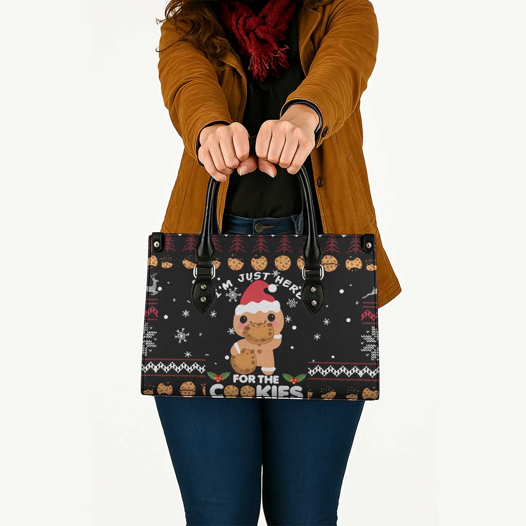 Just Here For The Cookies Christmas Leather Bag Funny Xmas Holiday Patterns - Wonder Print Shop