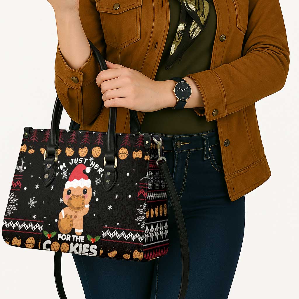 Just Here For The Cookies Christmas Leather Bag Funny Xmas Holiday Patterns - Wonder Print Shop