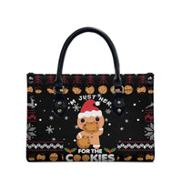 Just Here For The Cookies Christmas Leather Bag Funny Xmas Holiday Patterns - Wonder Print Shop