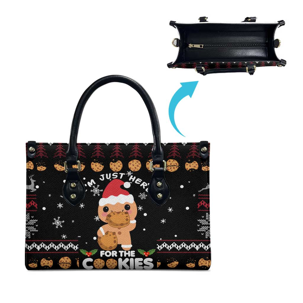Just Here For The Cookies Christmas Leather Bag Funny Xmas Holiday Patterns - Wonder Print Shop