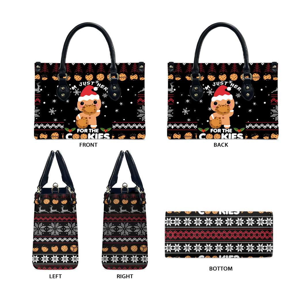 Just Here For The Cookies Christmas Leather Bag Funny Xmas Holiday Patterns - Wonder Print Shop