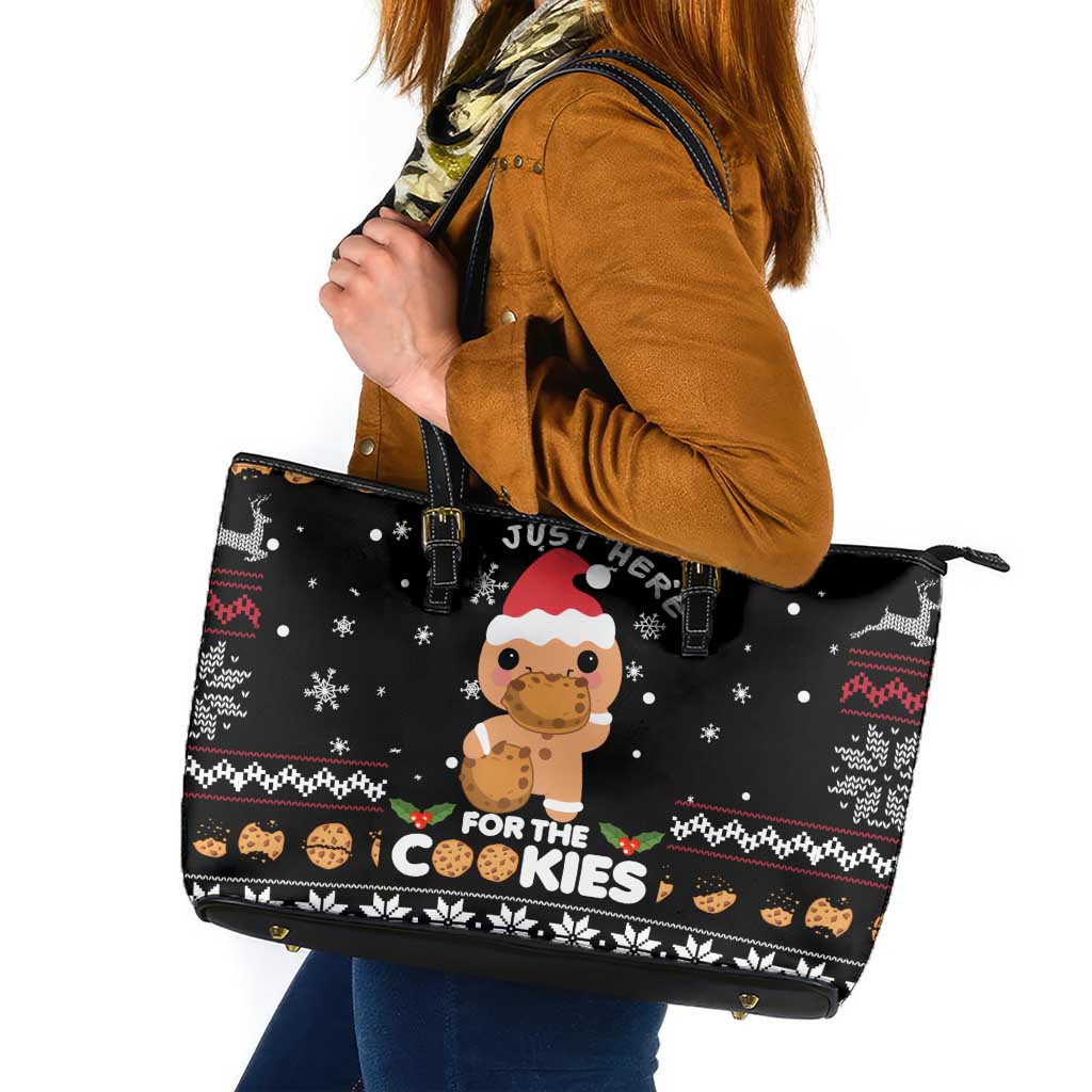 Just Here For The Cookies Christmas Leather Tote Bag Funny Xmas Holiday Patterns - Wonder Print Shop