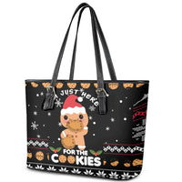 Just Here For The Cookies Christmas Leather Tote Bag Funny Xmas Holiday Patterns - Wonder Print Shop