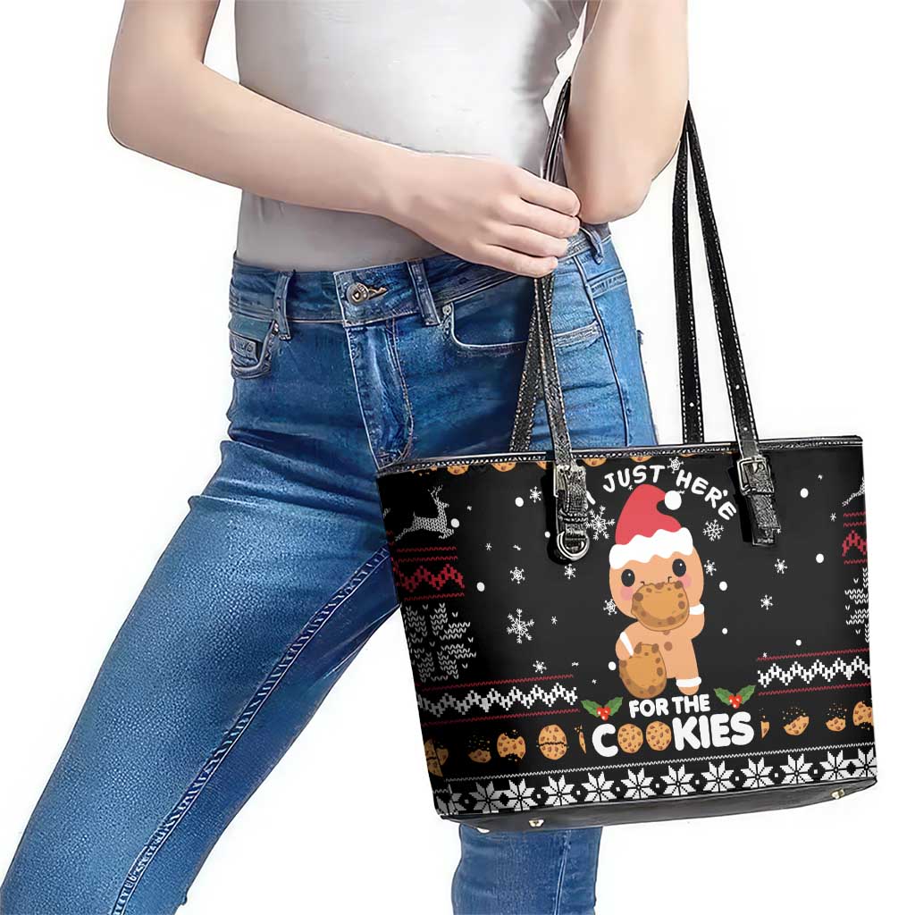 Just Here For The Cookies Christmas Leather Tote Bag Funny Xmas Holiday Patterns - Wonder Print Shop