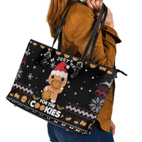 Just Here For The Cookies Christmas Leather Tote Bag Funny Xmas Holiday Patterns - Wonder Print Shop