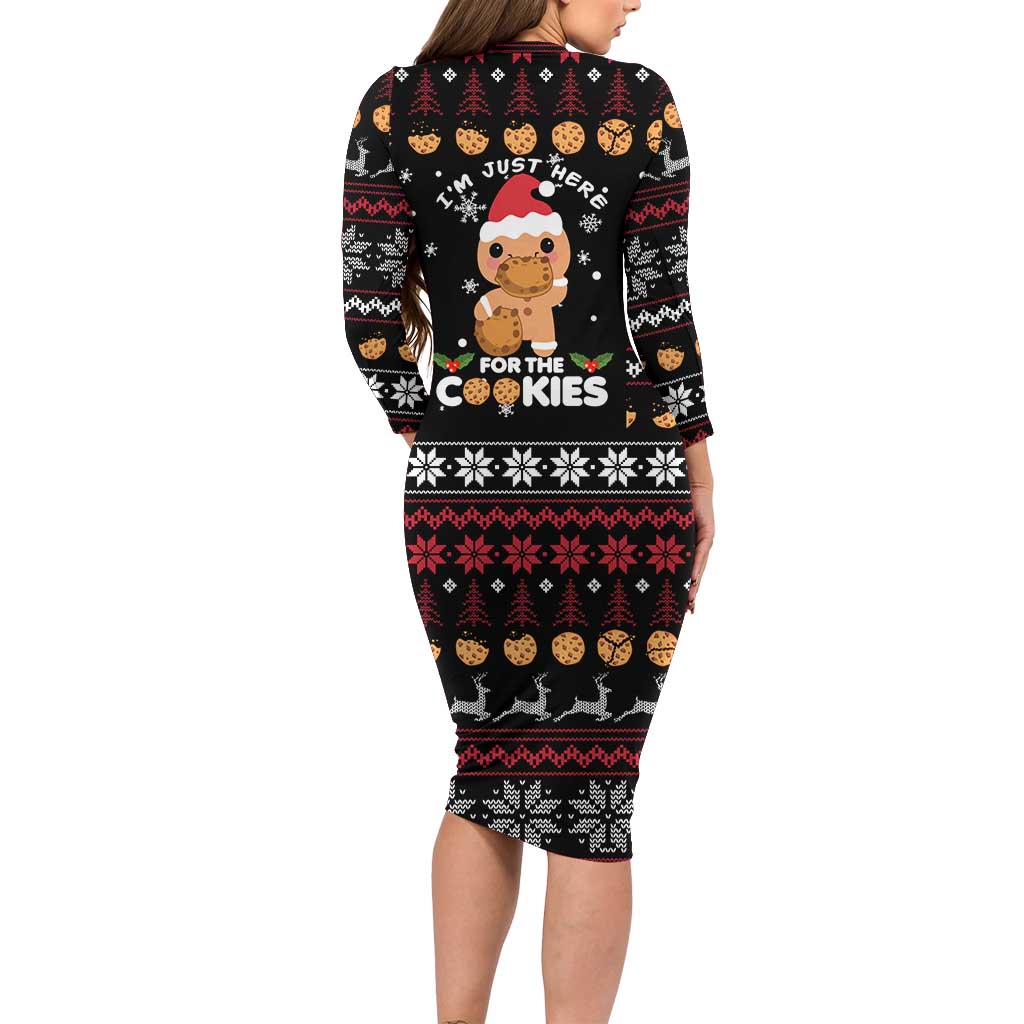 Just Here For The Cookies Christmas Long Sleeve Bodycon Dress Funny Xmas Holiday Patterns - Wonder Print Shop