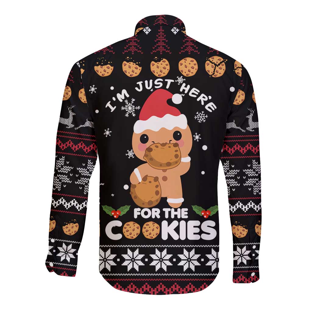 Just Here For The Cookies Christmas Long Sleeve Button Shirt Funny Xmas Holiday Patterns - Wonder Print Shop