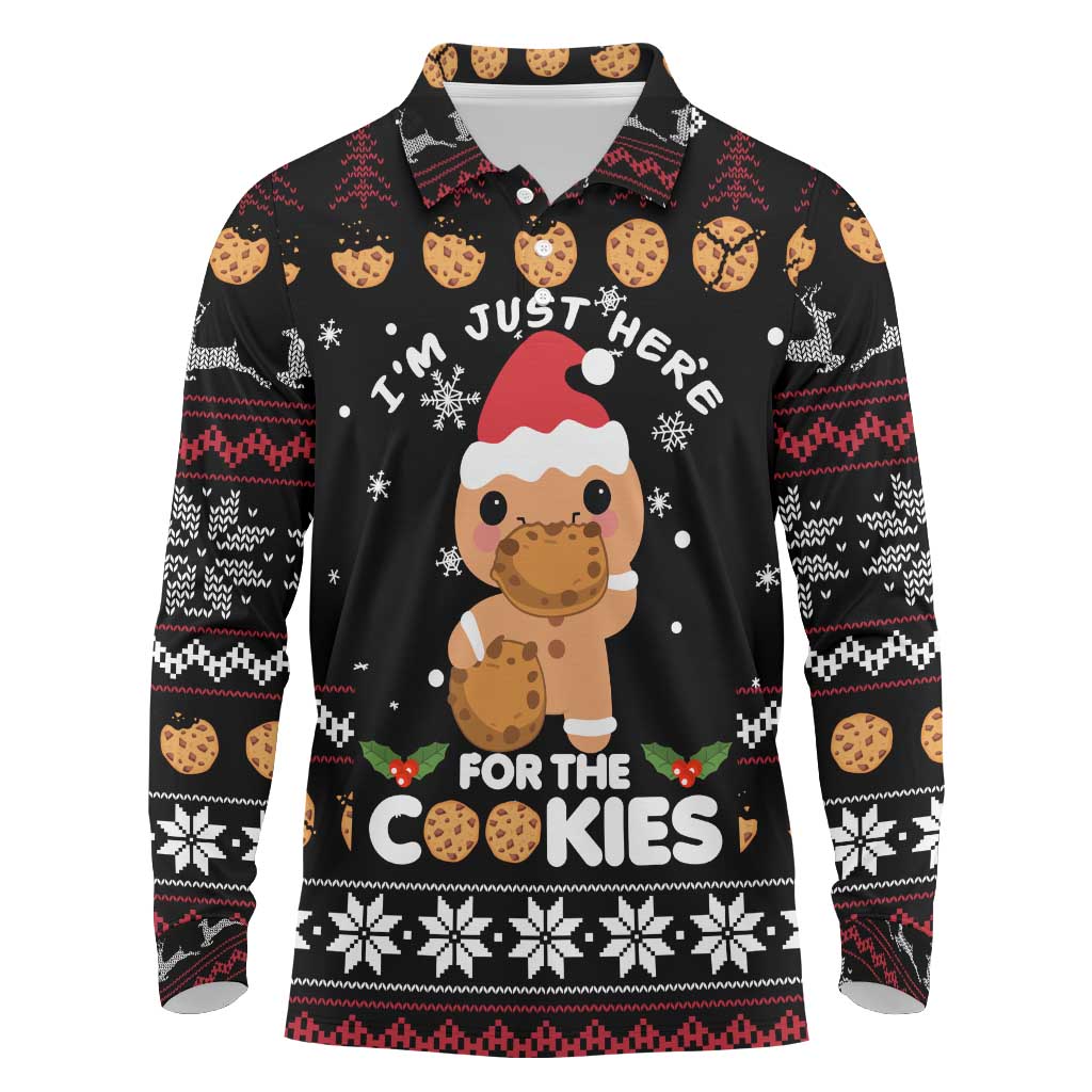 Just Here For The Cookies Christmas Long Sleeve Polo Shirt Funny Xmas Holiday Patterns - Wonder Print Shop