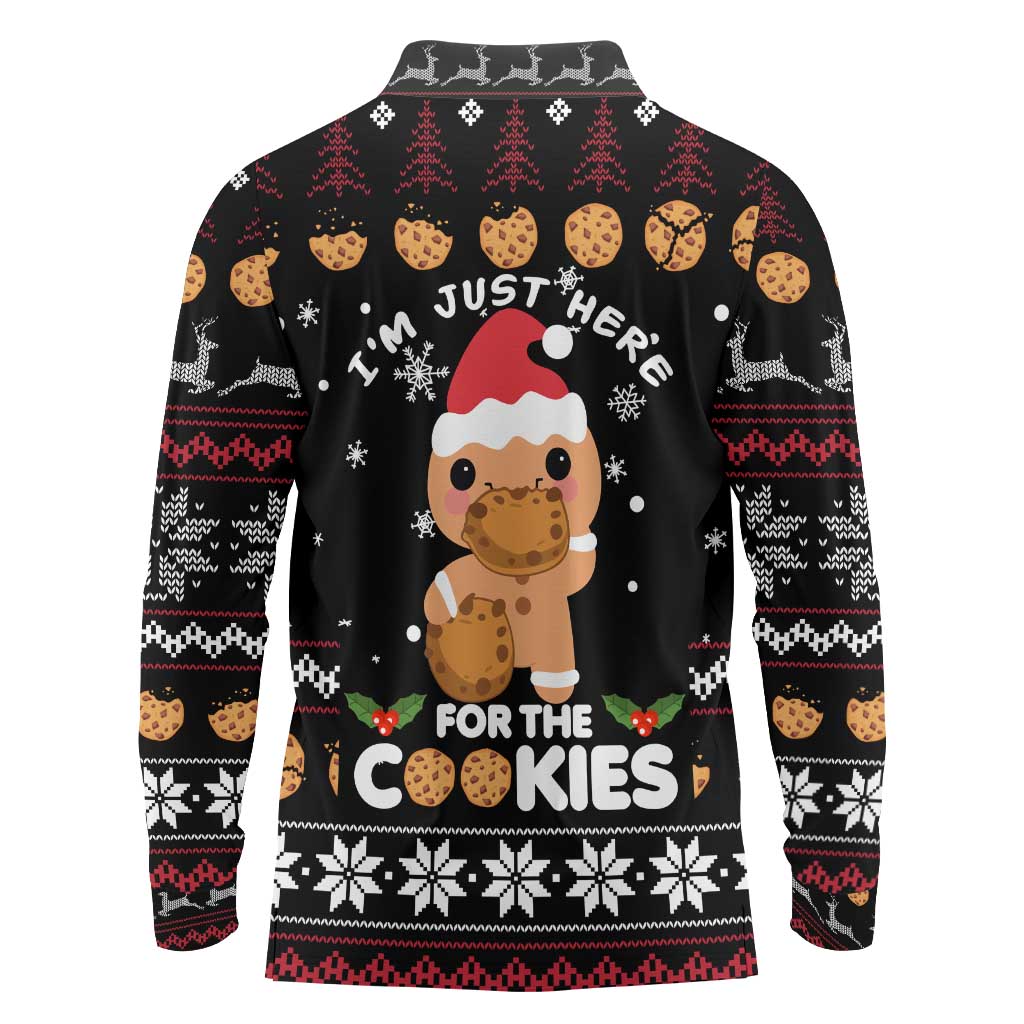 Just Here For The Cookies Christmas Long Sleeve Polo Shirt Funny Xmas Holiday Patterns - Wonder Print Shop