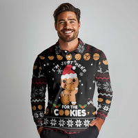 Just Here For The Cookies Christmas Long Sleeve Polo Shirt Funny Xmas Holiday Patterns - Wonder Print Shop