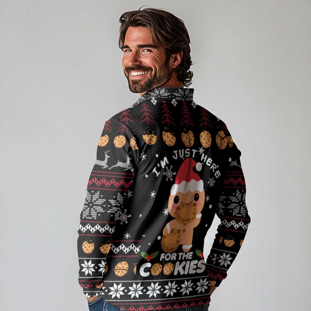 Just Here For The Cookies Christmas Long Sleeve Polo Shirt Funny Xmas Holiday Patterns - Wonder Print Shop