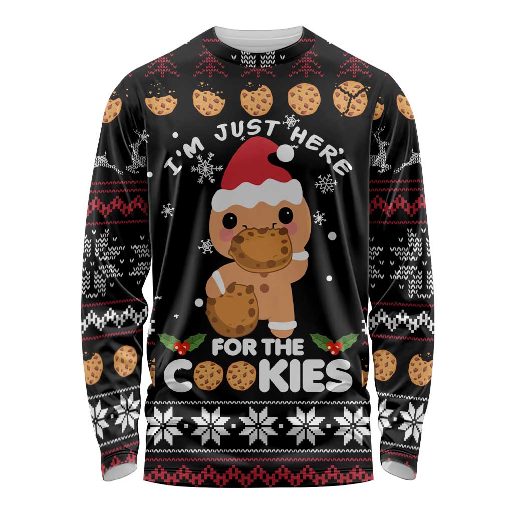 Just Here For The Cookies Christmas Long Sleeve Shirt Funny Xmas Holiday Patterns - Wonder Print Shop
