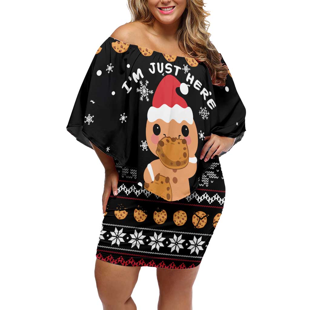 Just Here For The Cookies Christmas Off Shoulder Short Dress Funny Xmas Holiday Patterns - Wonder Print Shop