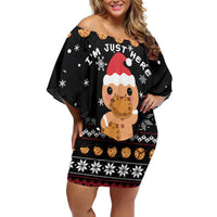 Just Here For The Cookies Christmas Off Shoulder Short Dress Funny Xmas Holiday Patterns - Wonder Print Shop