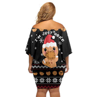 Just Here For The Cookies Christmas Off Shoulder Short Dress Funny Xmas Holiday Patterns - Wonder Print Shop