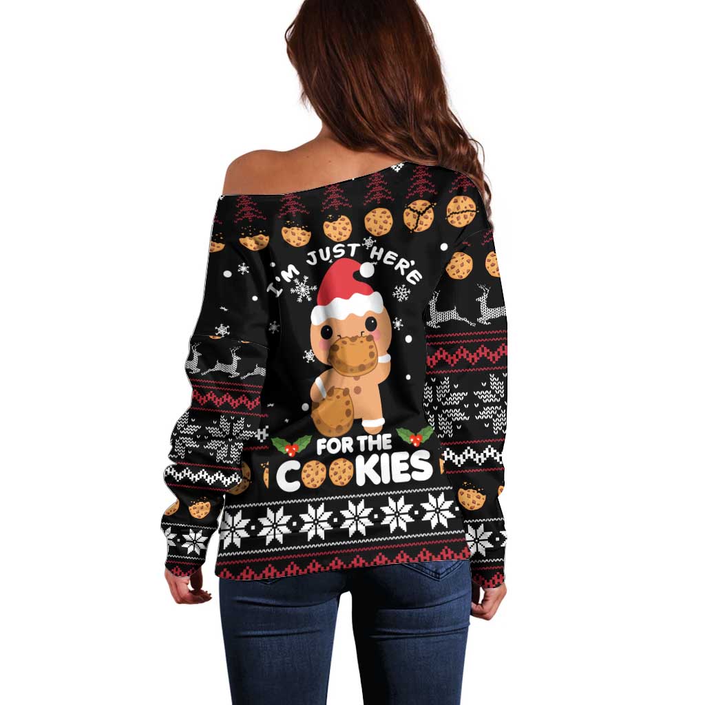 Just Here For The Cookies Christmas Off Shoulder Sweater Funny Xmas Holiday Patterns - Wonder Print Shop