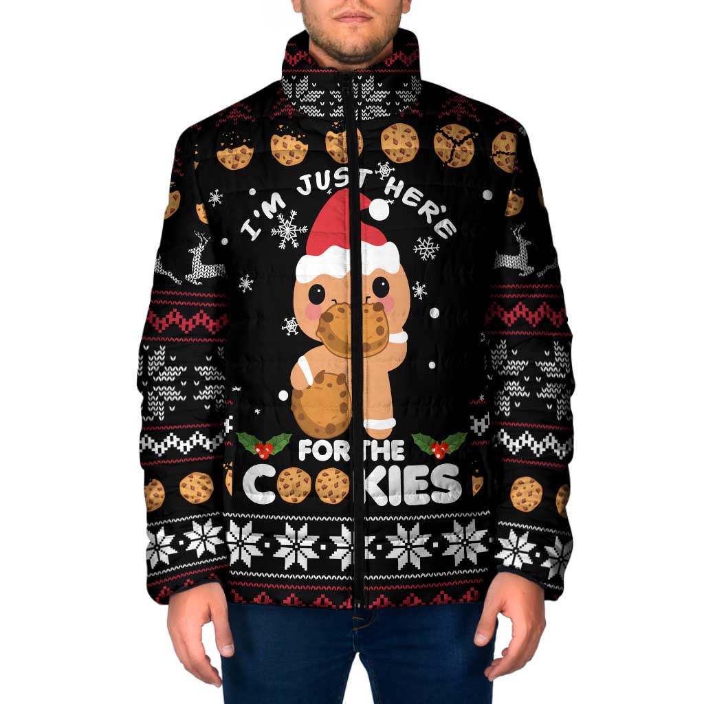Just Here For The Cookies Christmas Padded Jacket Funny Xmas Holiday Patterns - Wonder Print Shop