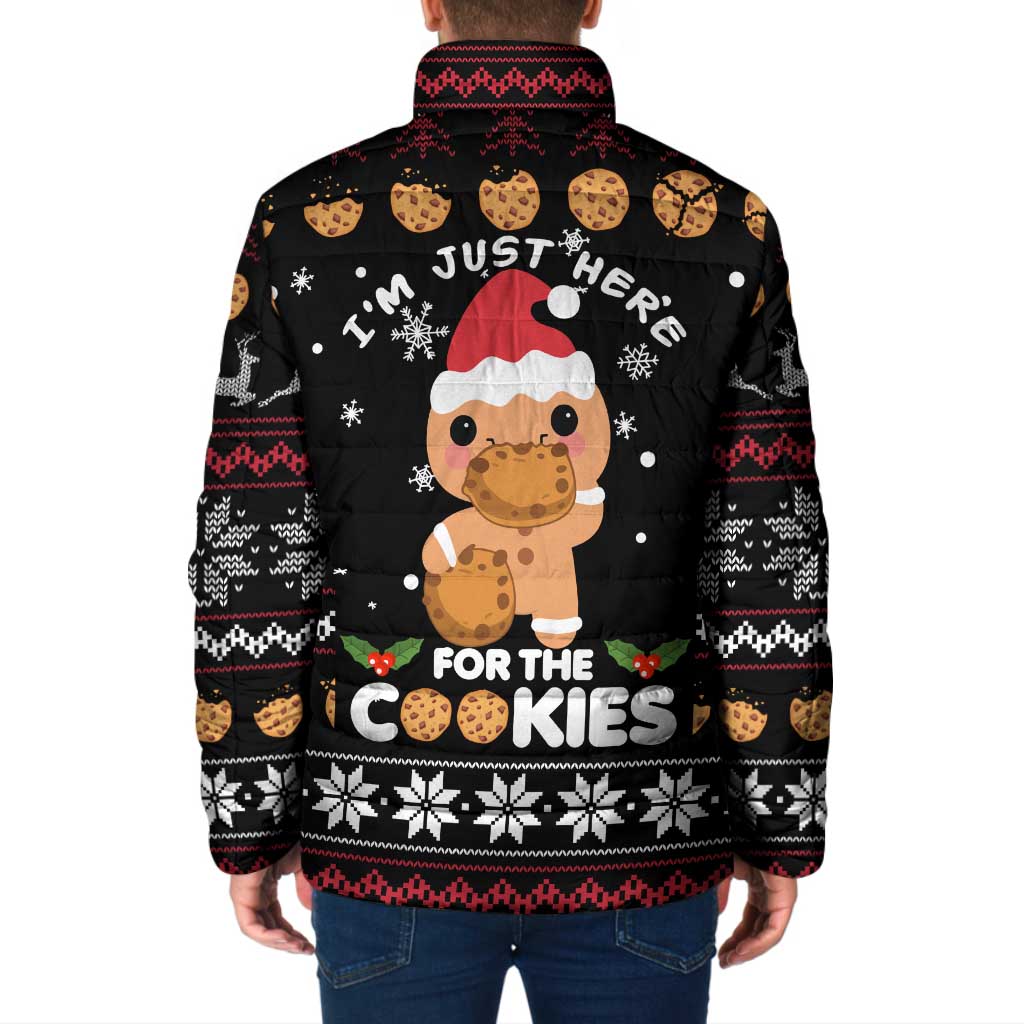 Just Here For The Cookies Christmas Padded Jacket Funny Xmas Holiday Patterns - Wonder Print Shop