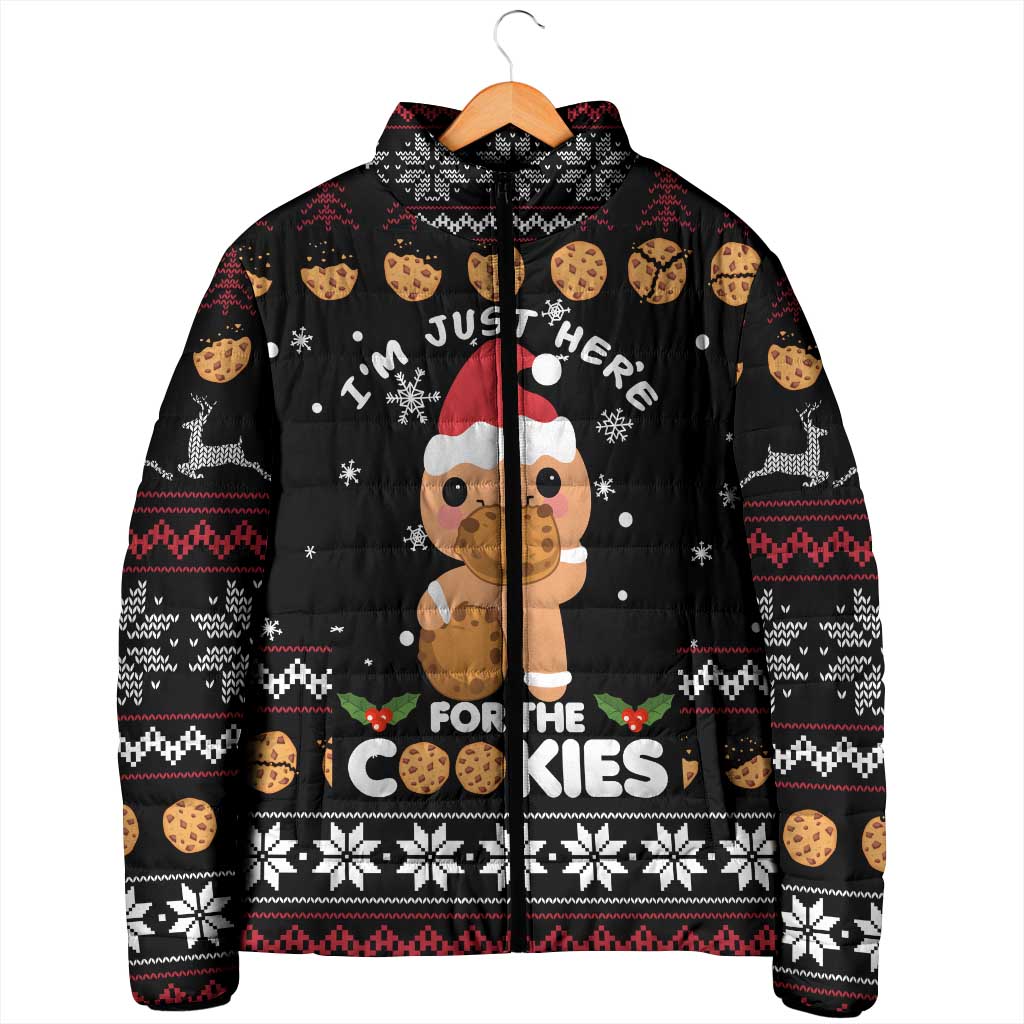 Just Here For The Cookies Christmas Padded Jacket Funny Xmas Holiday Patterns - Wonder Print Shop
