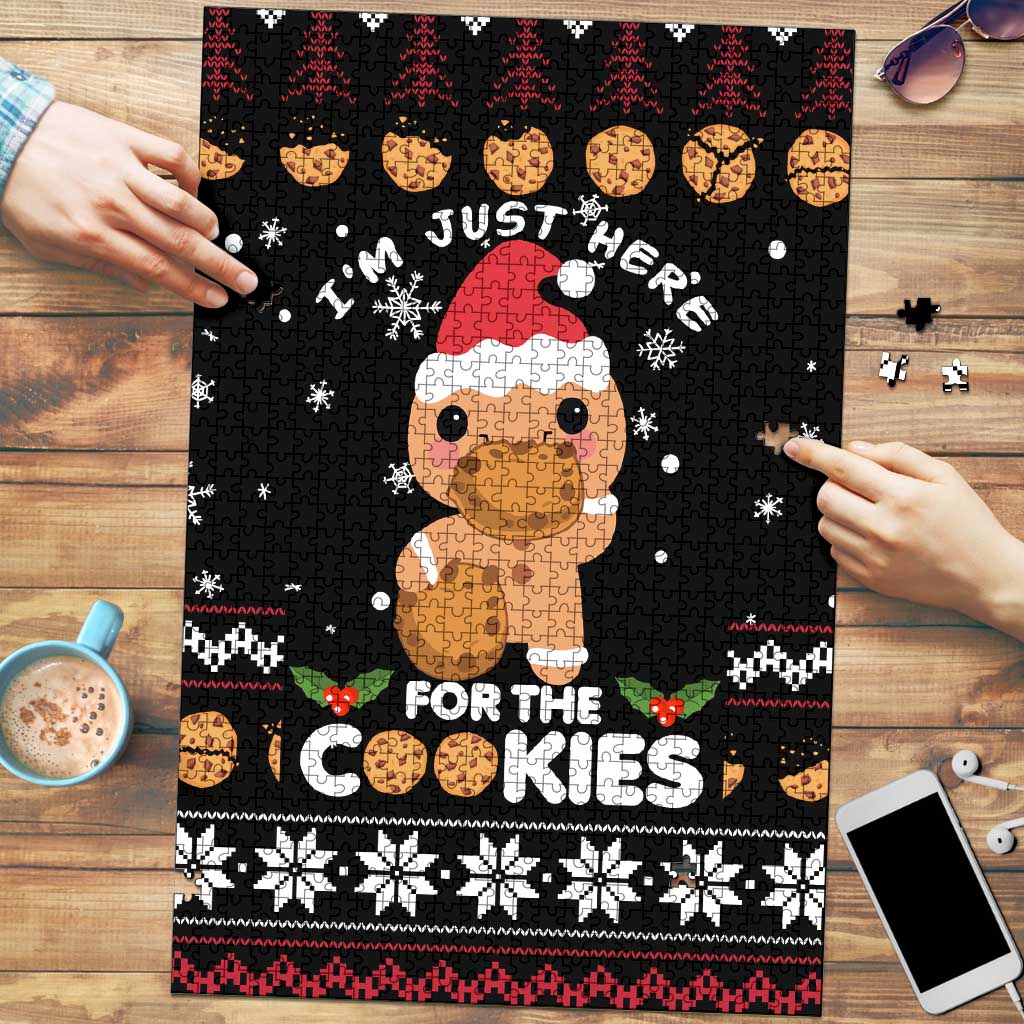 Just Here For The Cookies Christmas Puzzle Funny Xmas Holiday Patterns - Wonder Print Shop