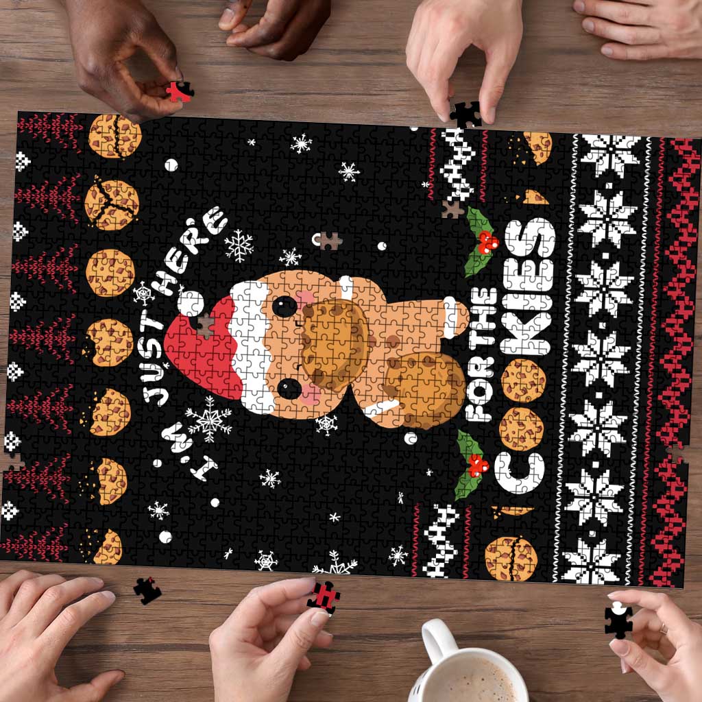 Just Here For The Cookies Christmas Puzzle Funny Xmas Holiday Patterns - Wonder Print Shop