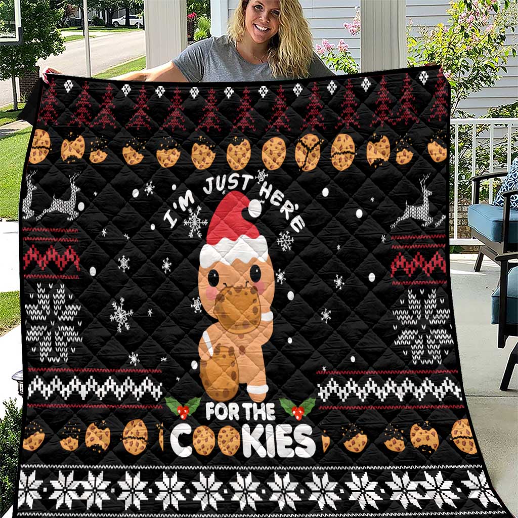 Just Here For The Cookies Christmas Quilt Funny Xmas Holiday Patterns - Wonder Print Shop