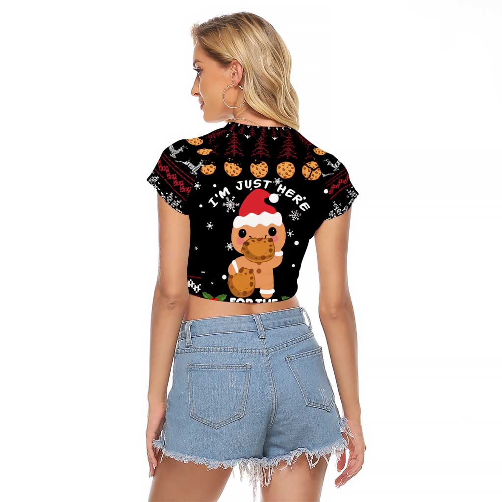 Just Here For The Cookies Christmas Raglan Cropped T Shirt Funny Xmas Holiday Patterns - Wonder Print Shop