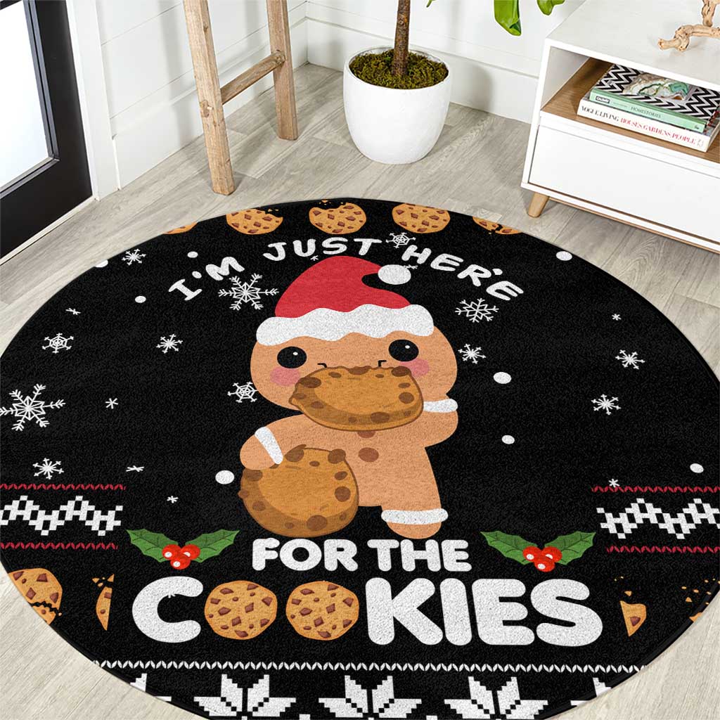 Just Here For The Cookies Christmas Round Carpet Funny Xmas Holiday Patterns - Wonder Print Shop