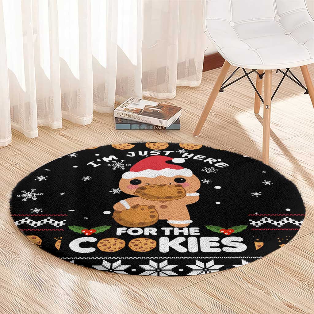 Just Here For The Cookies Christmas Round Carpet Funny Xmas Holiday Patterns - Wonder Print Shop
