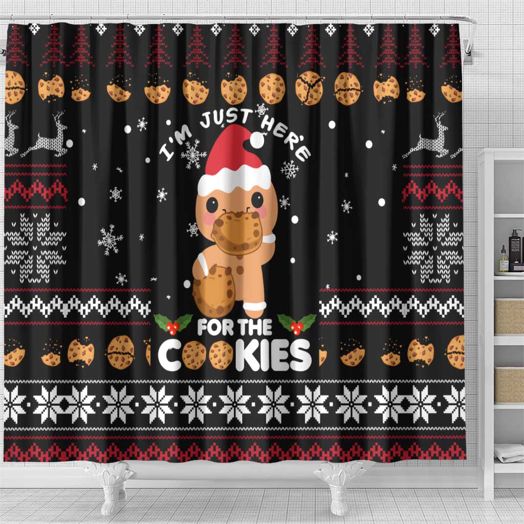 Just Here For The Cookies Christmas Shower Curtain Funny Xmas Holiday Patterns - Wonder Print Shop
