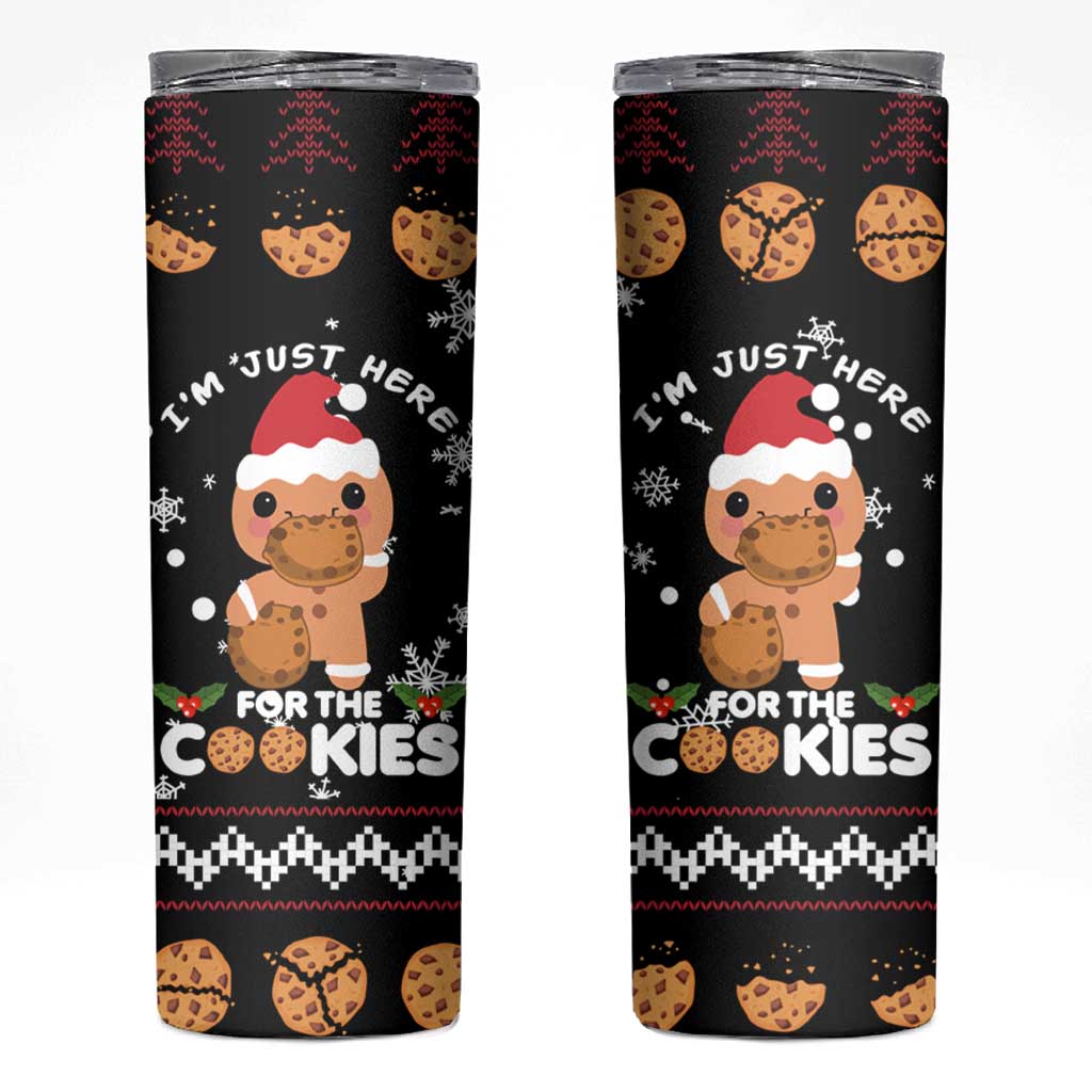 Just Here For The Cookies Christmas Skinny Tumbler Funny Xmas Holiday Patterns - Wonder Print Shop