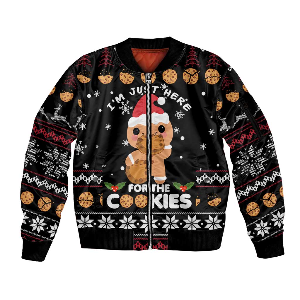 Just Here For The Cookies Christmas Sleeve Zip Bomber Jacket Funny Xmas Holiday Patterns - Wonder Print Shop
