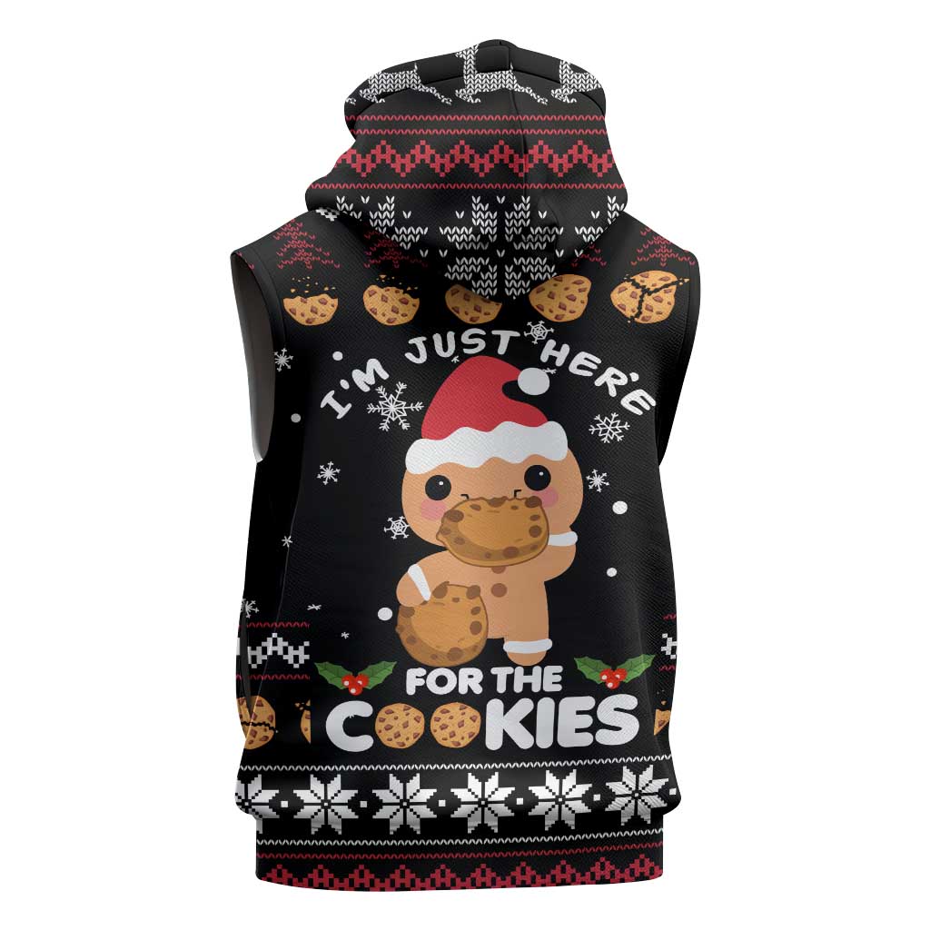 Just Here For The Cookies Christmas Sleeveless Hoodie Funny Xmas Holiday Patterns - Wonder Print Shop