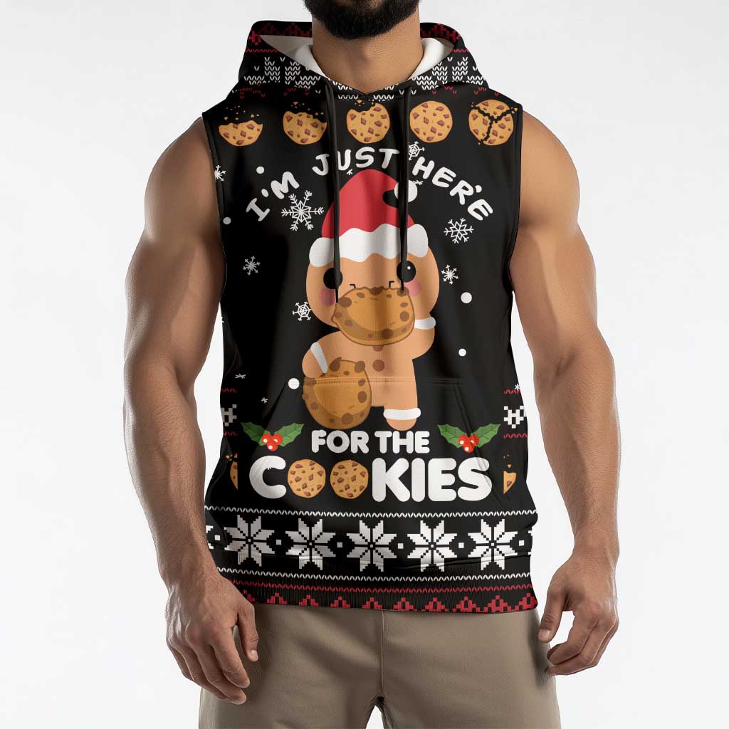 Just Here For The Cookies Christmas Sleeveless Hoodie Funny Xmas Holiday Patterns - Wonder Print Shop