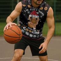 Just Here For The Cookies Christmas Sleeveless Hoodie Funny Xmas Holiday Patterns - Wonder Print Shop