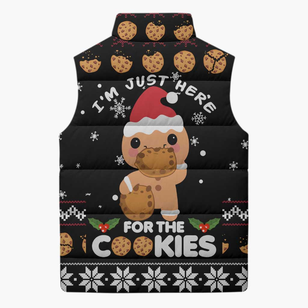 Just Here For The Cookies Christmas Sleeveless Puffer Jacket Funny Xmas Holiday Patterns - Wonder Print Shop