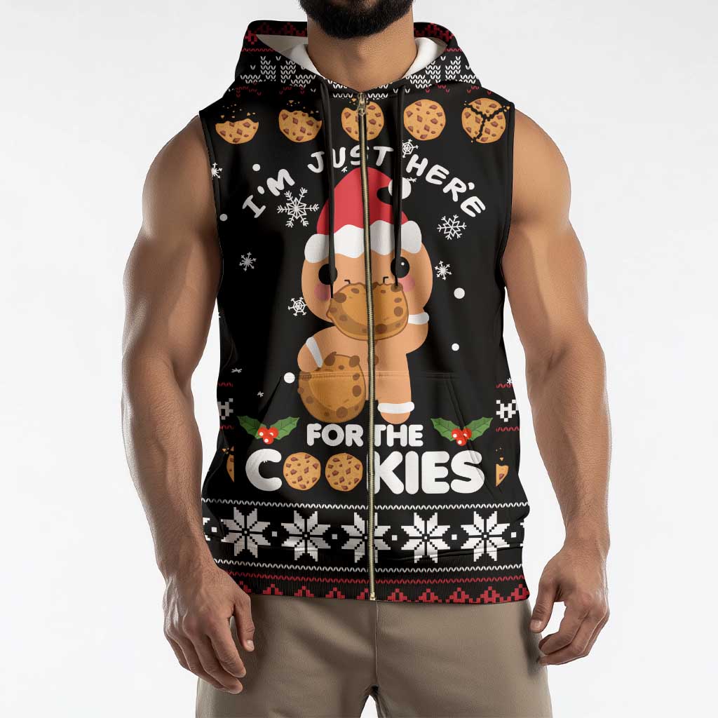 Just Here For The Cookies Christmas Sleeveless Zip Hoodie Funny Xmas Holiday Patterns - Wonder Print Shop