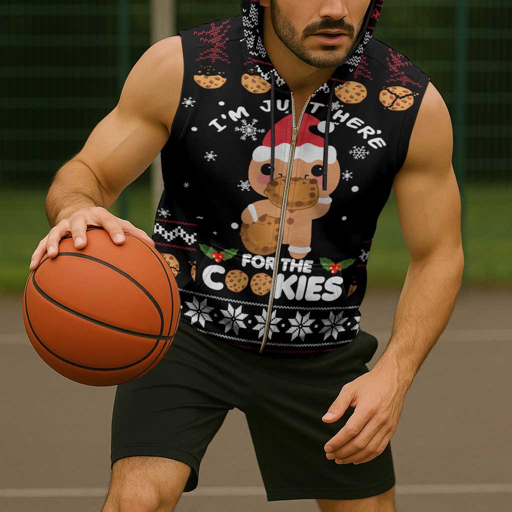 Just Here For The Cookies Christmas Sleeveless Zip Hoodie Funny Xmas Holiday Patterns - Wonder Print Shop