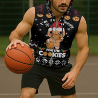 Just Here For The Cookies Christmas Sleeveless Zip Hoodie Funny Xmas Holiday Patterns - Wonder Print Shop