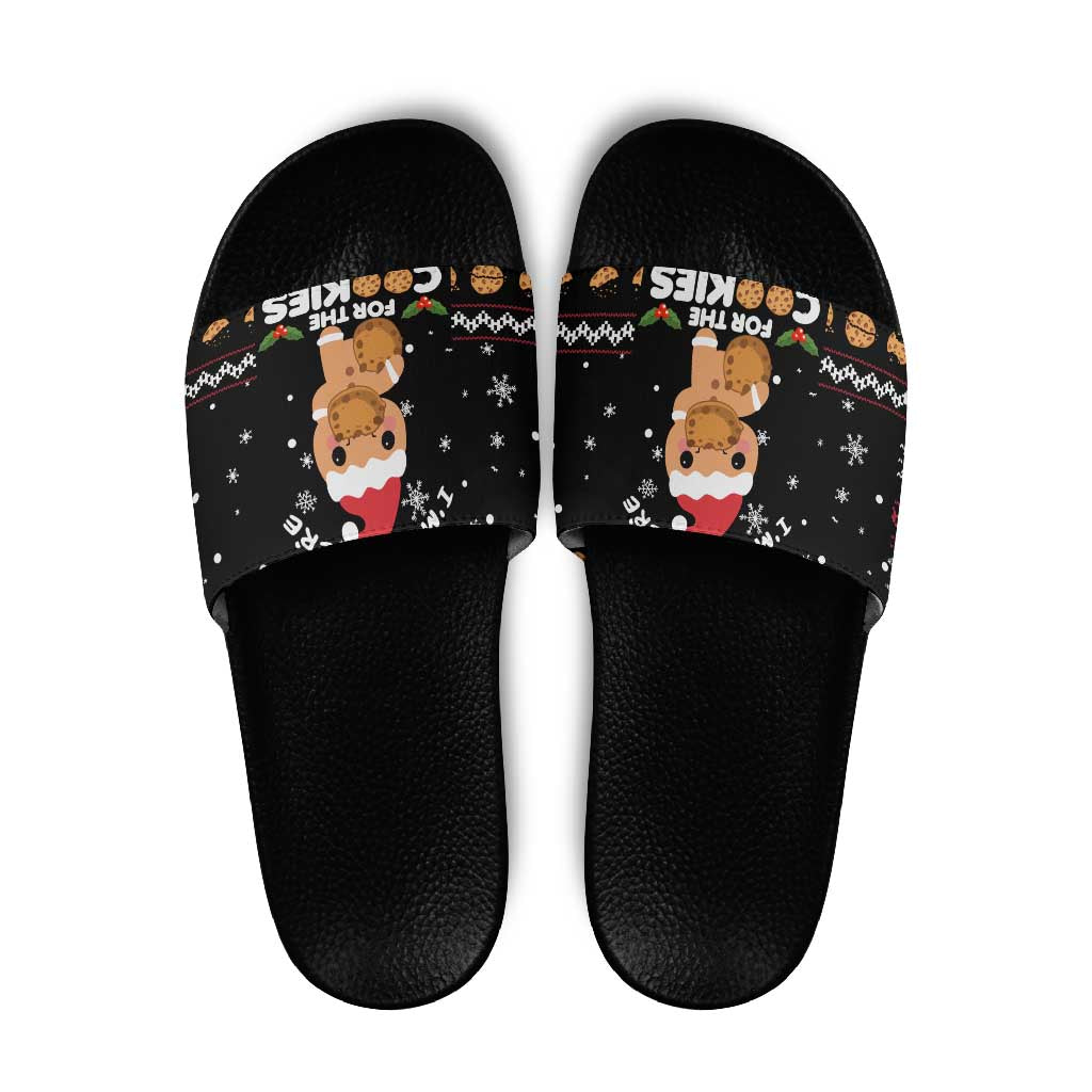 Just Here For The Cookies Christmas Slide Sandals Funny Xmas Holiday Patterns - Wonder Print Shop