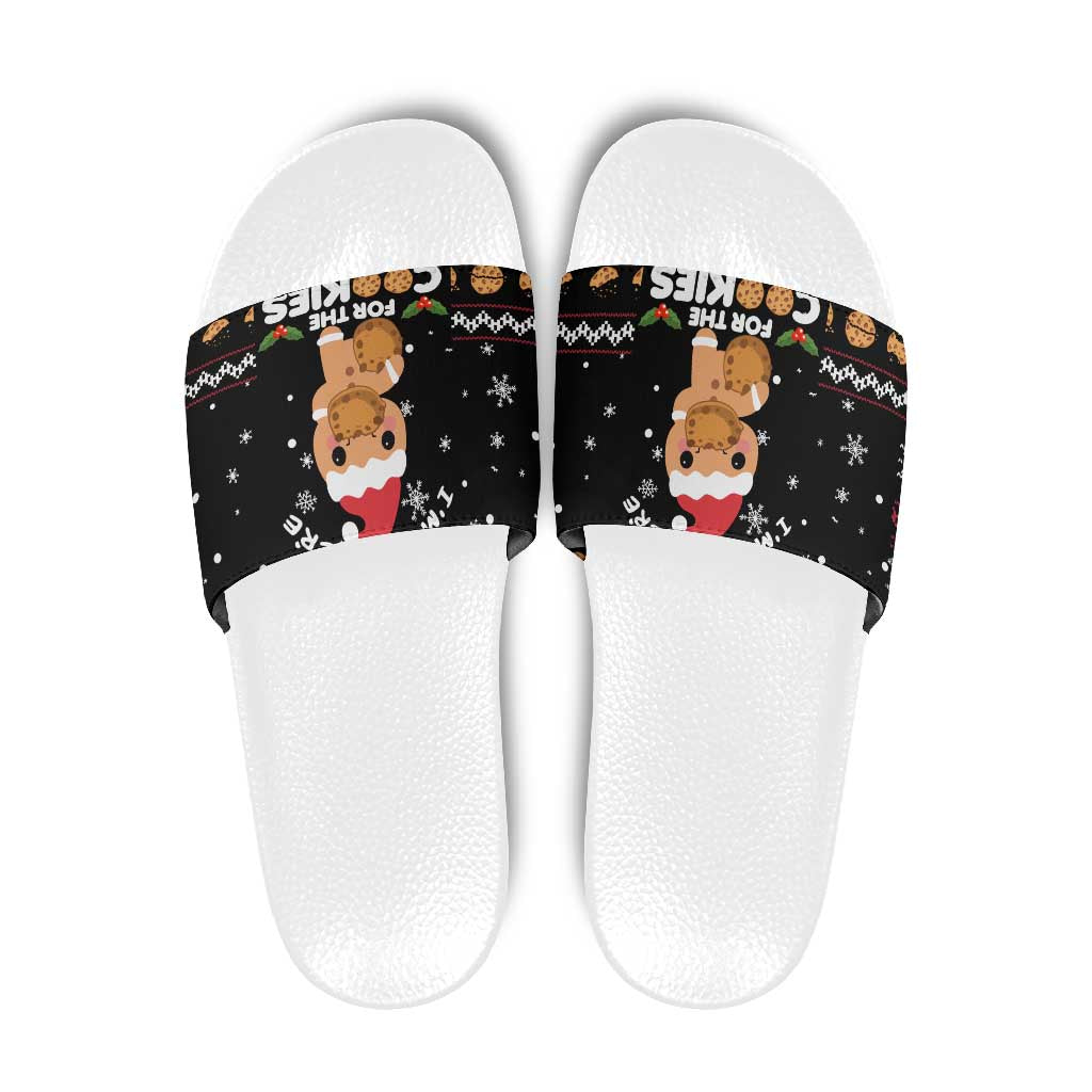 Just Here For The Cookies Christmas Slide Sandals Funny Xmas Holiday Patterns - Wonder Print Shop