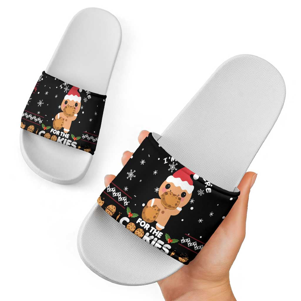 Just Here For The Cookies Christmas Slide Sandals Funny Xmas Holiday Patterns - Wonder Print Shop