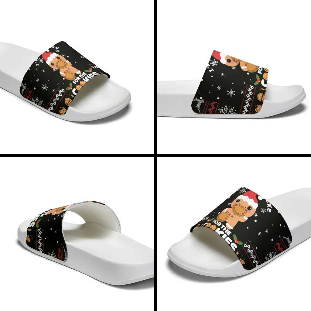 Just Here For The Cookies Christmas Slide Sandals Funny Xmas Holiday Patterns - Wonder Print Shop