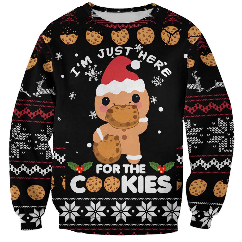 Just Here For The Cookies Christmas Sweatshirt Funny Xmas Holiday Patterns - Wonder Print Shop