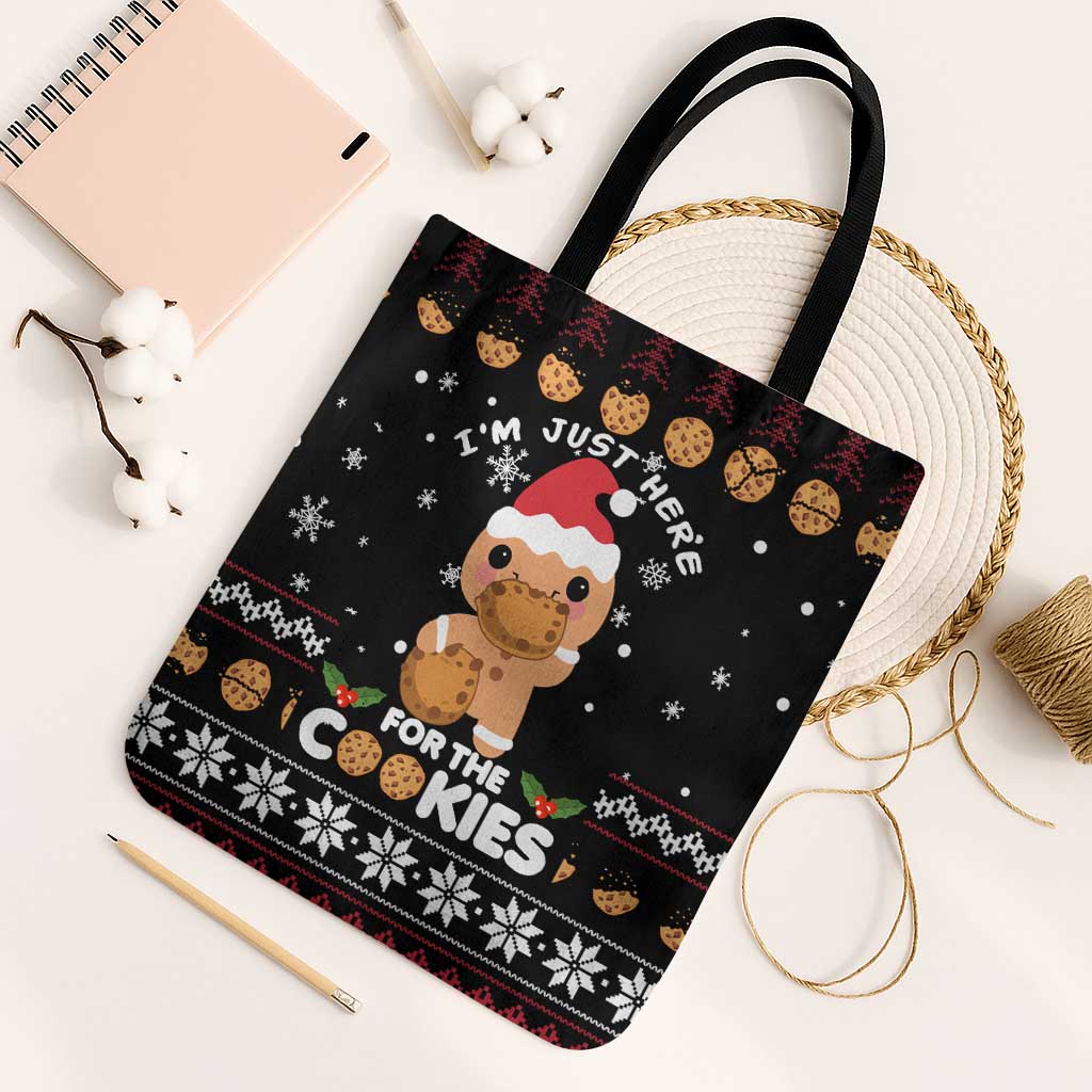 Just Here For The Cookies Christmas Tote Bag Funny Xmas Holiday Patterns - Wonder Print Shop