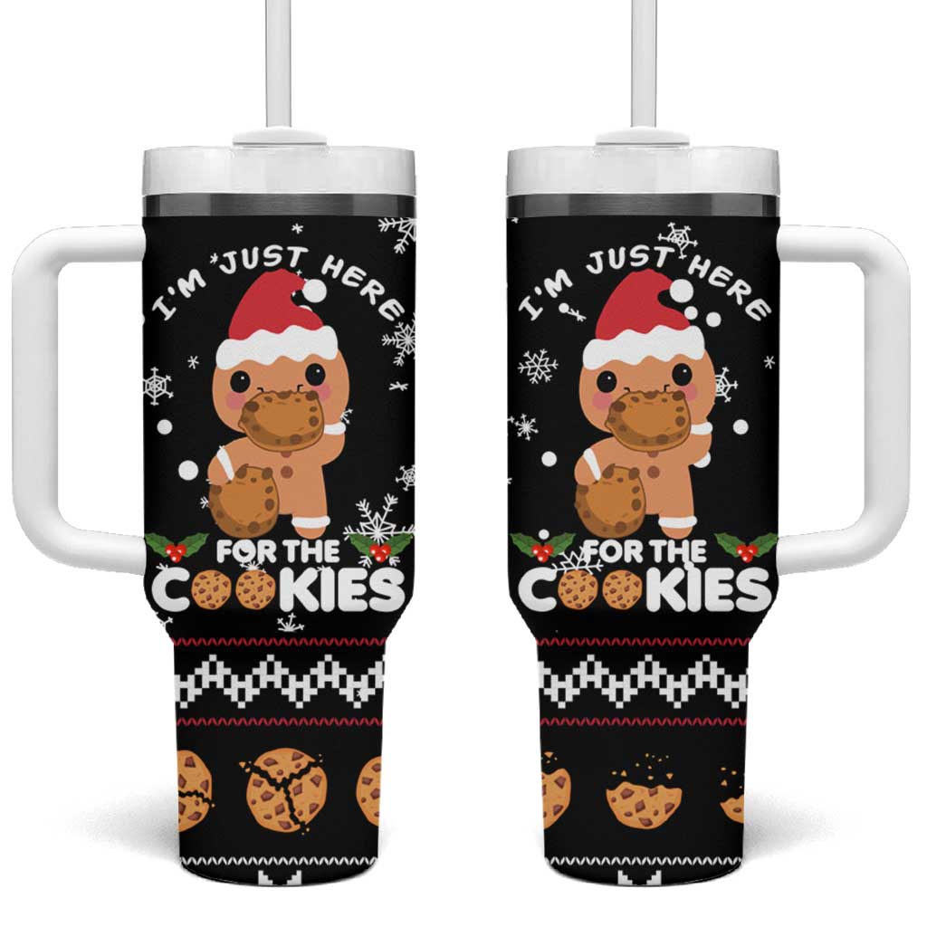 Just Here For The Cookies Christmas Tumbler With Handle Funny Xmas Holiday Patterns - Wonder Print Shop