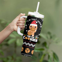 Just Here For The Cookies Christmas Tumbler With Handle Funny Xmas Holiday Patterns - Wonder Print Shop